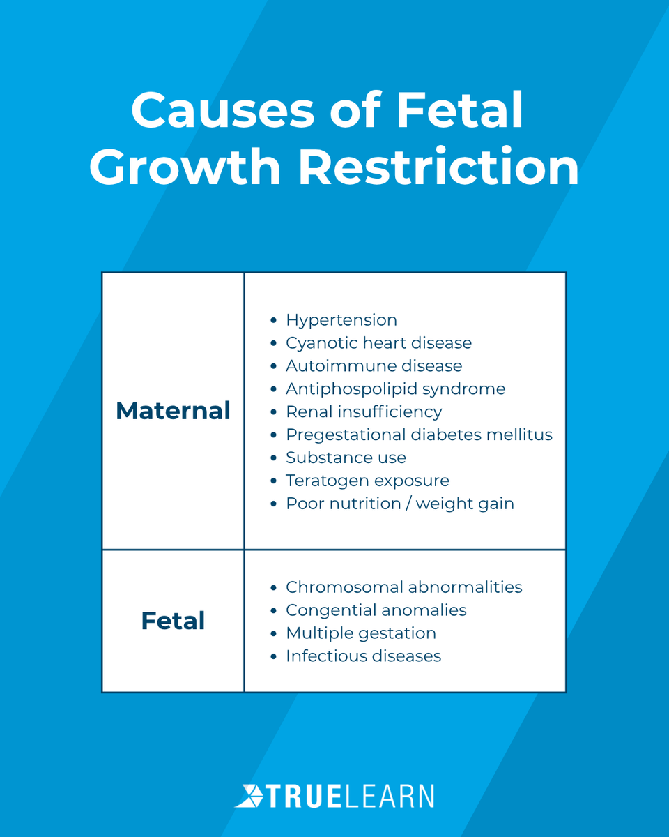 TrueLearnLLC's tweet photo. Fetal growth restriction is a common complication of pregnancy that can be associated with adverse perinatal outcomes, including stillbirth.

Save this post for yourself or share with another learner who could use the reminder. 💪📚  #TrueLearn #OBGYN #CREOG https://t.co/qRV8Npvhdc