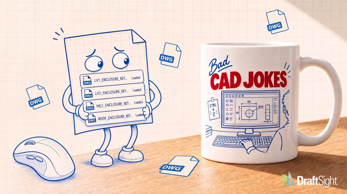 DraftSight's tweet photo. 😜 Bad CAD Jokes: Sorry in Advance.
My drawing has trust issues. It keeps asking for references. 

✅ Follow DraftSight on X for more CAD humor, tips &amp; tricks, and updates. https://t.co/9jvVsFclB1