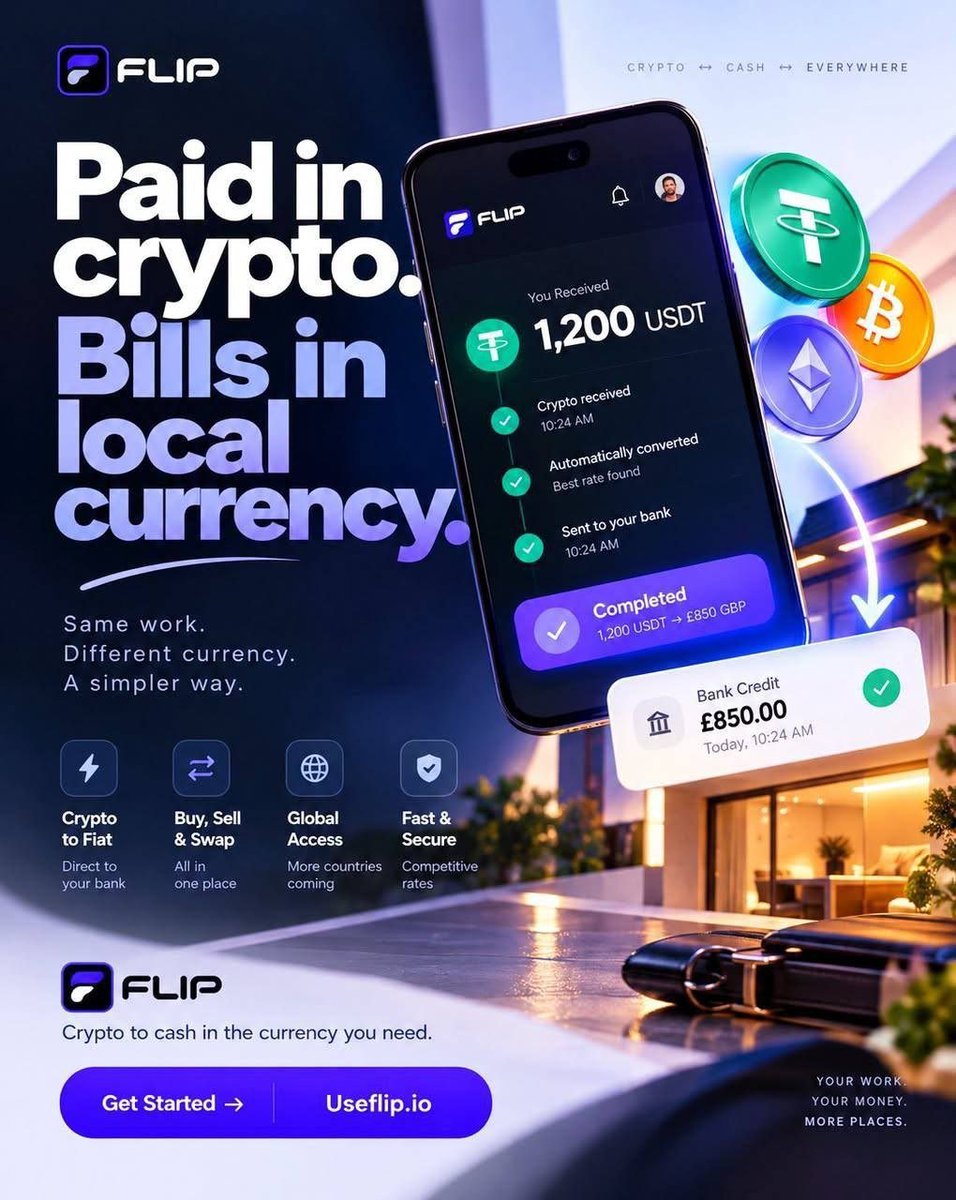 CoinLabVerse's tweet photo. No more P2P! You can now do it yourself with FLIP! 🚀🔥

Send crypto to your FLIP wallet and watch it automatically convert to cash and land in your bank account in seconds! ⚡💸

No middlemen. No P2P stress. Just seamless transactions at competitive rates.

Meet $FLIP — Crypto Made Simple! 🌍

✅ Crypto to Cash in Seconds
✅ Buy, Sell & Swap Crypto
✅ Automatic Bank Withdrawals
✅ Fast, Simple & Borderless

🌐 Get Started: https://t.co/q9sw0JAqvV

The future of crypto isn’t just about holding it. It’s about USING it! 🔄

🪙 $FLIP CA:
0x96e562b76905b3892f847776ba1a54883cde02bf

Follow @flipwifflip

#FLIP #Crypto #Web3