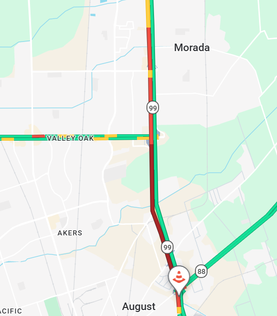 CaltransDist10's tweet photo. #TrafficAlert #Stockton Expect delays on southbound SR-99 at SR-88/Waterloo Road - 2 of 4 lanes closed due to pavement work. ETO is 4:30 p.m.  Expect delays or seek alternate route. #knowbeforeyougo with https://t.co/lTQvfNObAA https://t.co/Ns377lpu1j