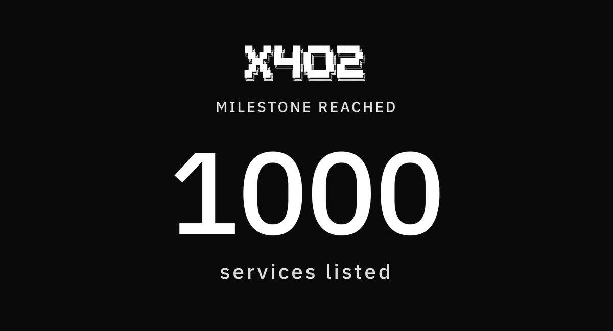 x402_list's tweet photo. x402 milestone
1000 services listed.
#x402 https://t.co/GPrpWamWkg