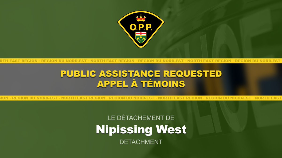 OPP_NER's tweet photo. PUBLIC ASSISTANCE REQUESTED – MISCHIEF INVESTIGATION

The Nipissing West OPP is investigating damage to three pieces of heavy equipment, including a red truck and two excavators, at a worksite on McKenzie Road in Markstay-Warren.

The damage is believed to have occurred overnight between September 30 and October 1, 2026. A black Jeep was reportedly seen parked near the equipment for several hours.

Anyone with information or dashcam, surveillance or trail camera footage that could assist investigators is asked to contact the Nipissing West OPP at 1-888-310-1122.

To remain anonymous, contact Crime Stoppers at 1-800-222-TIPS (8477) or visit https://t.co/nC2IBczTAw. Reference #E261424091. ^rl 
#NipissingWestOPP #MarkstayWarren

-

APPEL À TÉMOINS – ENQUÊTE SUR UN MÉFAIT

La Police provinciale de l’Ontario (Police provinciale) de Nipissing-Ouest mène une enquête concernant des dommages causés à trois engins de chantier, dont un camion rouge et deux excavatrices, sur un chantier situé sur le chemin McKenzie, à Markstay-Warren.

Les dommages auraient été causés pendant la nuit, entre le 30 septembre et le 1er octobre 2026. Une Jeep noire aurait été aperçue stationnée près de l’équipement pendant plusieurs heures.

Toute personne disposant d’informations ou d’images provenant d’une caméra intégrée à une auto, d’un système de surveillance ou d’une caméra de chasse susceptibles d’aider les enquêteurs est priée de communiquer avec la Police provinciale de l’Ontario (Police provinciale) de Nipissing-Ouest au 1-888-310-1122.

Pour préserver votre anonymat, veuillez contacter Échec au crime au 1-800-222-8477 ou visitez le site https://t.co/nC2IBczTAw. Numéro de référence : E261424091.^md