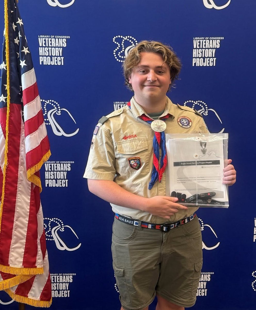 librarycongress's tweet photo. Are you interested in earning your Eagle Scout badge or Gold Award? The Library of Congress has the perfect community project for you! Scouts can arrange and conduct interviews with veterans and donate them to the Veterans History Project. Email us at vohp@loc.gov for special Scout guidance!