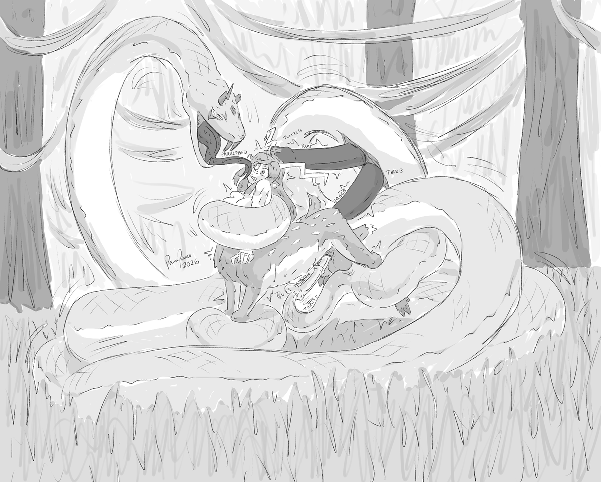 ParaparoZero's tweet photo. Coirie finds herself snake bait in the tall grasses. Dangerous to wander the forest!

#nsfwart #nsfw #art #furryart #furry #monster #monsterfucking #sizedif #centaur #taur

feat. https://t.co/3EqBsPwR3p 's deer taur https://t.co/A9ddDNM78U