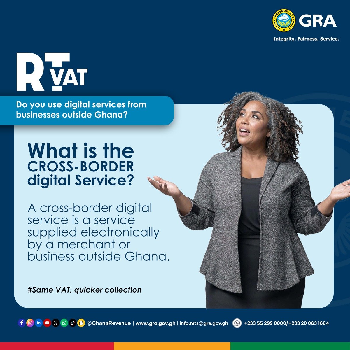 GhanaRevenue's tweet photo. From streaming your favourite shows to using cloud services and playing online games, many digital services are supplied electronically by businesses outside Ghana.
Some of these services may fall under RTVAT where the required conditions are met.#GRA #GhanaFIRST #RealTimeVAT #SameVATQuickerCollection #DigitalVAT