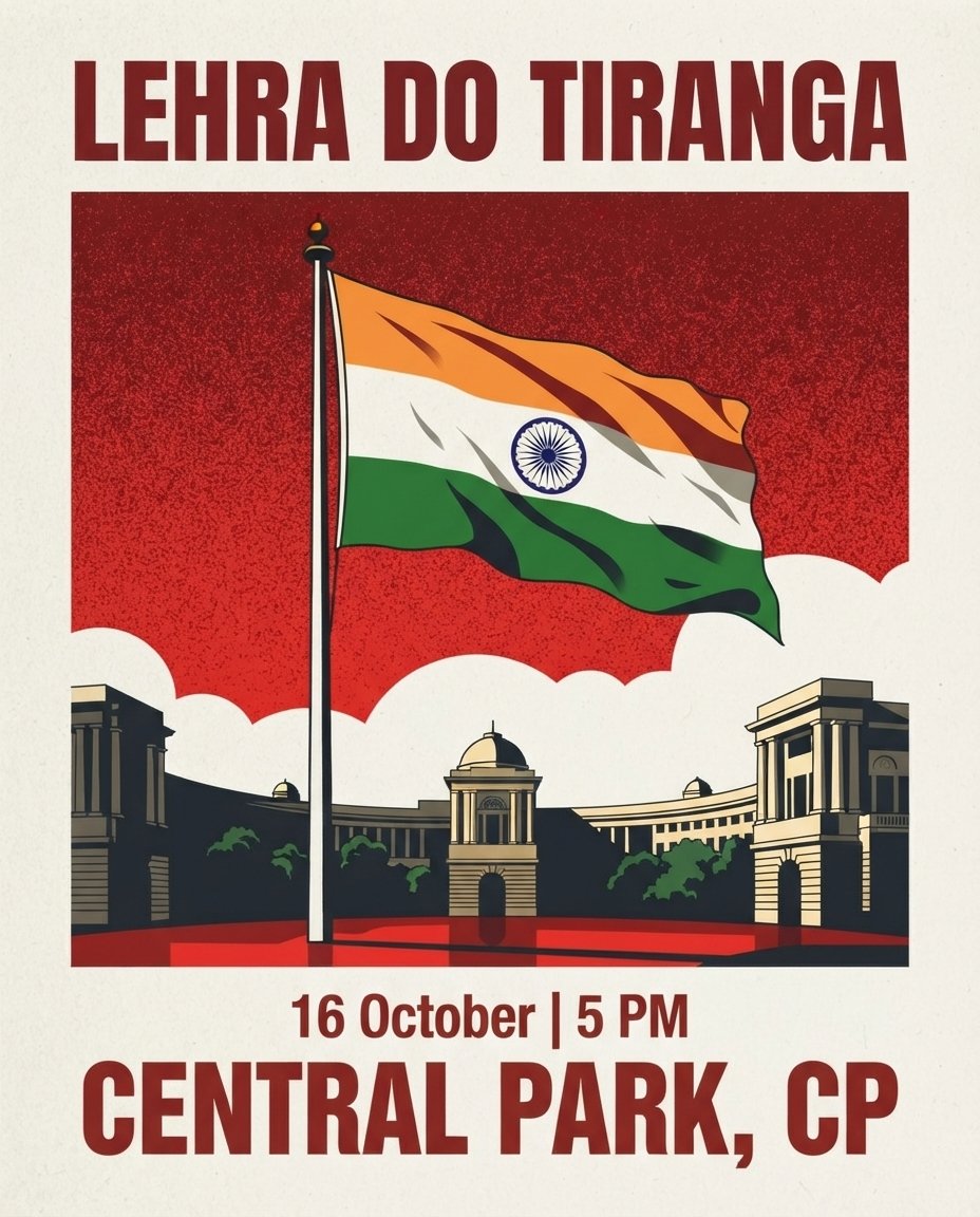cjpassamwing's tweet photo. Bhul Mat Jaana! 🇮🇳

Let’s come together to unfurl the Tricolour and celebrate the spirit of our Constitution, democracy..

Date: 16 October
Time: 5 PM
Location: Central Park, CP https://t.co/kRo9SwnuVR