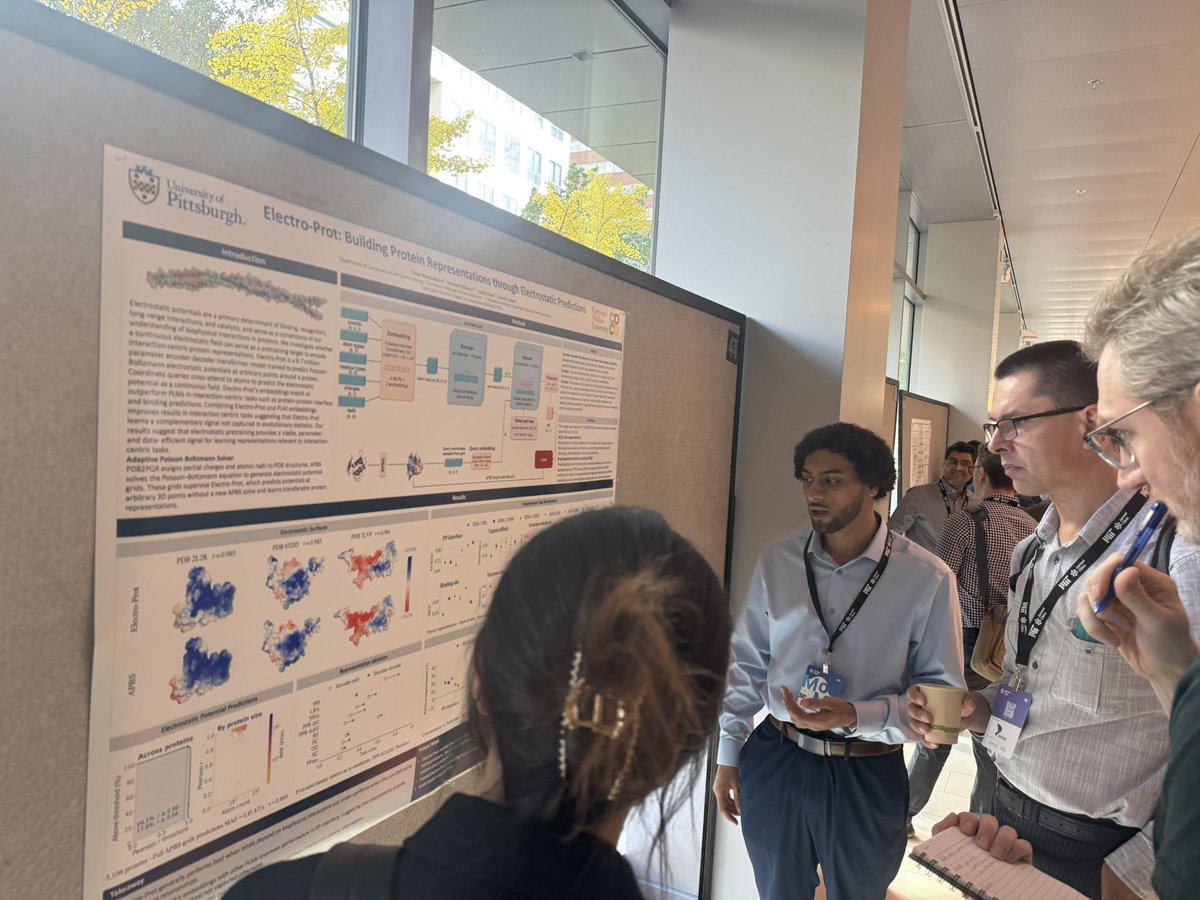 AIHealthMIT's tweet photo. #MoML2026 Top 4: @PaulSharoubeem presents Electro-Prot, 6.7M-parameter encoder-decoder transformer trained on 162,980 APBS calculated fields to predict Poisson-Boltzmann potentials at arbitrary points around a protein! https://t.co/GqP0cMl2Rr