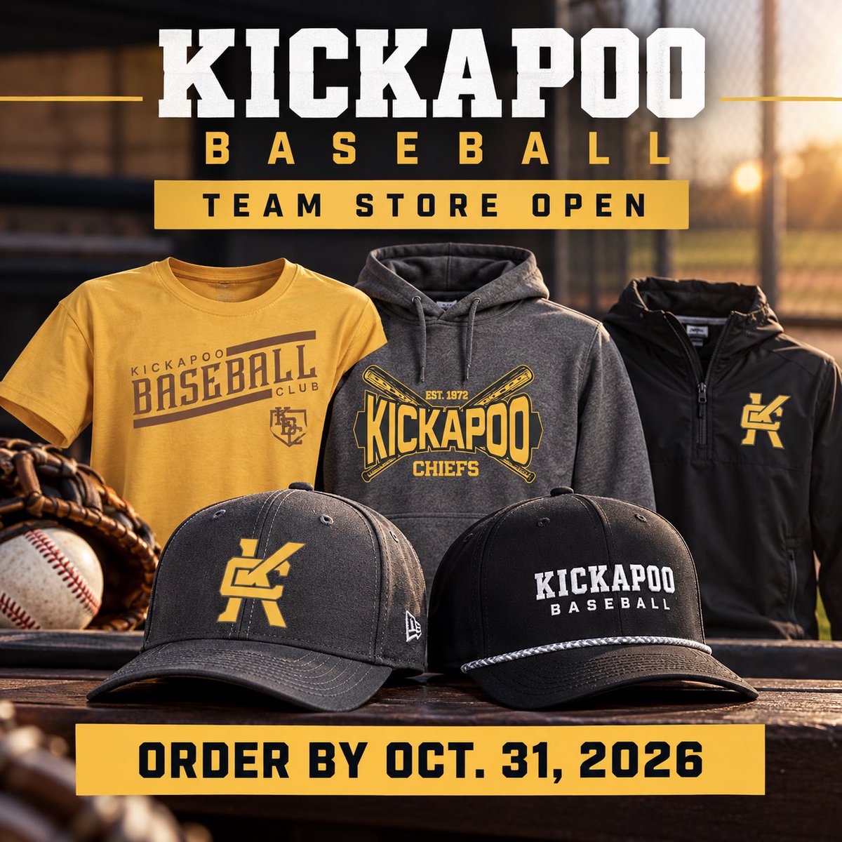 PooBaseball's tweet photo. Morning weights and open fields are underway, which means Kickapoo Baseball season is right around the corner! 

Team Store is OPEN!

Order deadline: October 31, 2026

https://t.co/7A2XIA6tp8

@ChiefBaseball14 #Team55 https://t.co/4K1P6SLcYh