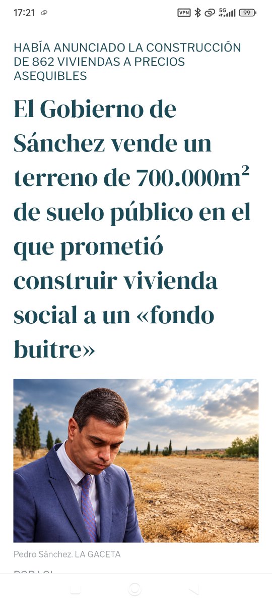 Agustn84881852's tweet photo. #Sanchez vende 700.000 metros cuadrados a un fondo Buitre donde decía que iba a construir viviendas.
Espero que los que están en la puerta del Sol lean esta noticia https://t.co/mVJqB8QKbY