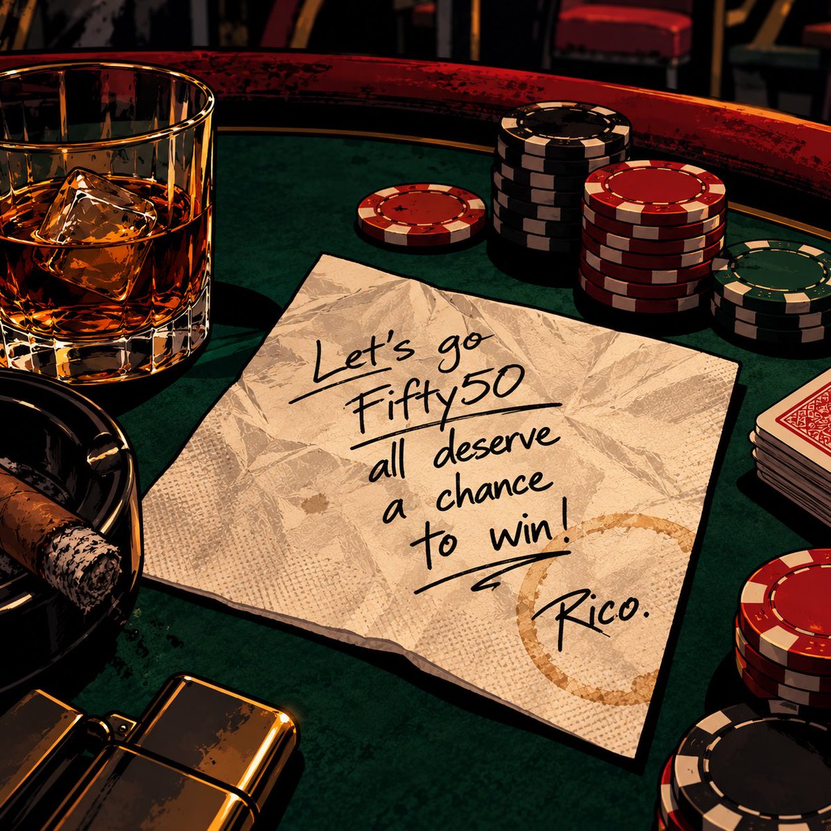 5050jackpot's tweet photo. EVERY LEGEND HAS A BEGINNING. THIS ONE HAD A NAPKIN.

RICO. https://t.co/DwhxBi4t8V