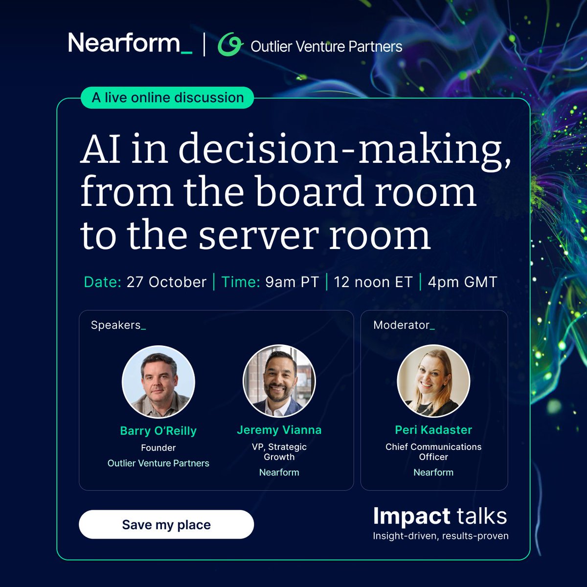 nearform's tweet photo. How well is AI working in your own decisions? 

Join @barryoreilly and Jeremy Vianna to hear how leading executives use AI to build the judgement infrastructure that better decisions depend on.

🗓️ 27th October 

📌 Register to join >> https://t.co/FHG5p1VOTS https://t.co/5jzSl71EqJ