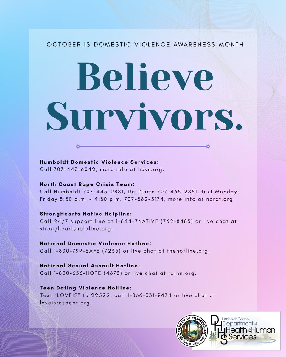 HumCoDHHS's tweet photo. October is Domestic Violence Awareness Month. Help spread awareness by sharing this list of local and national resources put together by our Suicide and Violence Prevention Program. To learn more, visit https://t.co/5GhhFGiN43. https://t.co/Jh6IJ9H7PX