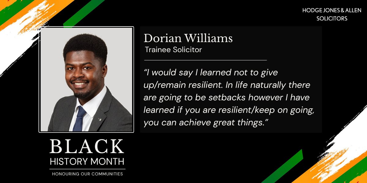 hodgejonesallen's tweet photo. How can personal experience inspire deep empathy in legal practice?

Throughout Black History Month, we are continuing our special series highlighting the voices, achievements, and unique experiences of people across our firm. 

In the second article of our series, Trainee Solicitor Dorian Williams shares his journey towards qualifying next year. Reflecting on overcoming setbacks and the value of a relaxing creative outlet outside of work, Dorian explores what resilience means to him and how his community inspired his passion for helping others.

#BHM2026 #BlackHistoryMonth #LegalSupport