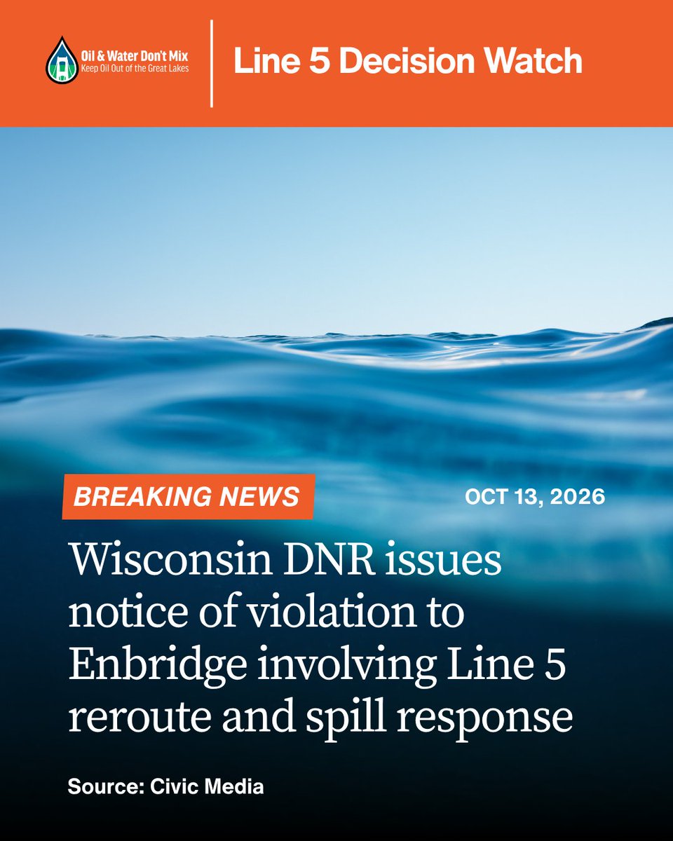 OilWaterDntMix's tweet photo. This is welcome news from Wisconsin DNR that the agency is taking action against Enbridge's conduct throughout the Line 5 reroute - but it's not enough. Enbridge should never have had a permit for the project to begin with. #ShutDownLine5 https://t.co/y3djnqNWf3