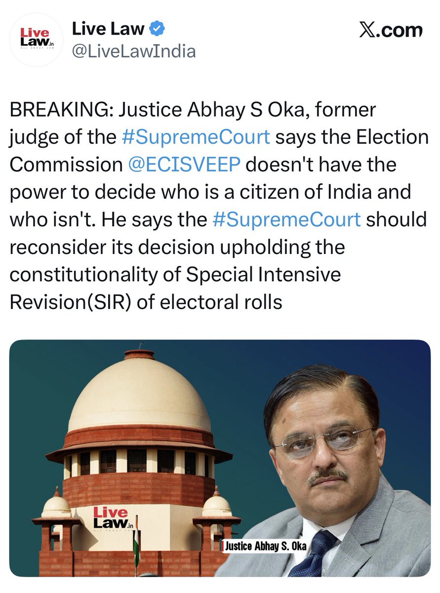 vijaythottathil's tweet photo. EC cannot decide who is Indian citizen and who is not - former Justice Abhay S Oka. https://t.co/N5BqCor3IA