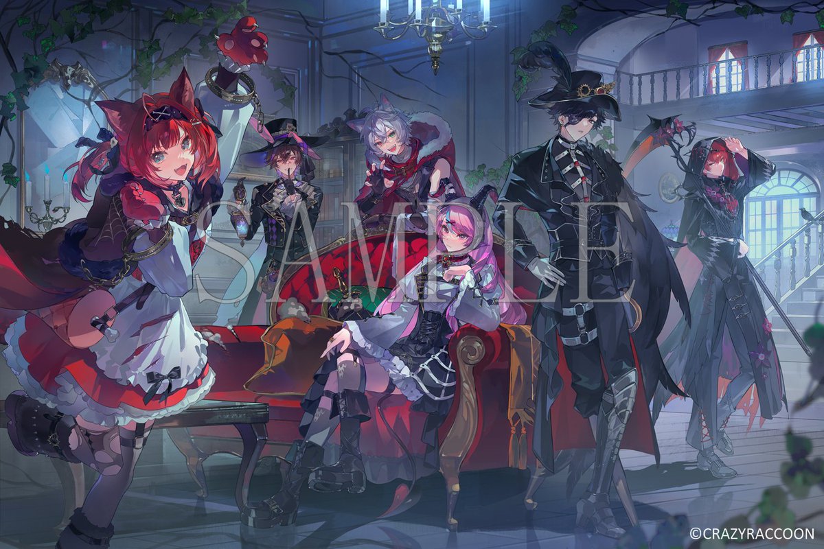 Lunar_815's tweet photo. Crazy Raccoon様の【CR HALLOWEEN 2026】にて、赤見かるび様、Selly様、Mondo様、Ras様、CPT様、とっぴー様のビジュアルを担当させていただきました🎃✨
どうぞよろしくお願いいたします！ https://t.co/5MxVY6bij5