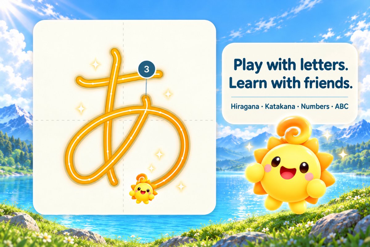 solarminence's tweet photo. 「ソラミネンのもじとすうじ」は英語表示にも対応しています🌏✨

日本語を学びたい海外の方や、日本に住む外国人のご家庭にも。
お天気のなかまたちと、楽しくひらがな・カタカナをなぞろう☀️✏️
iOSで配信中！

#ソラミネン #知育アプリ #日本語学習 #LearnJapanese #hiragana #katakana https://t.co/vtrZHbLnWl