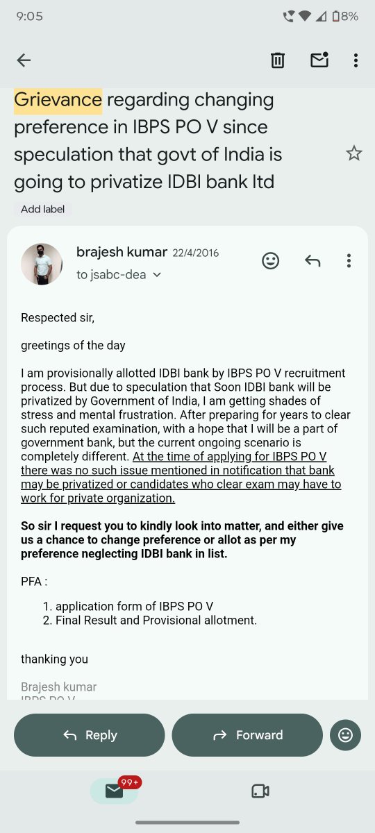 brajesh002's tweet photo. In 2016 I cleared IBPS PO V and alloted @IDBI_Bank. I had written all the senior Govt. Department seeking chance to change preference or allotment as per existing preference ignoring IDBI Bank. 

At last I had to resign &amp; clear another one. https://t.co/EBokBYjV2U