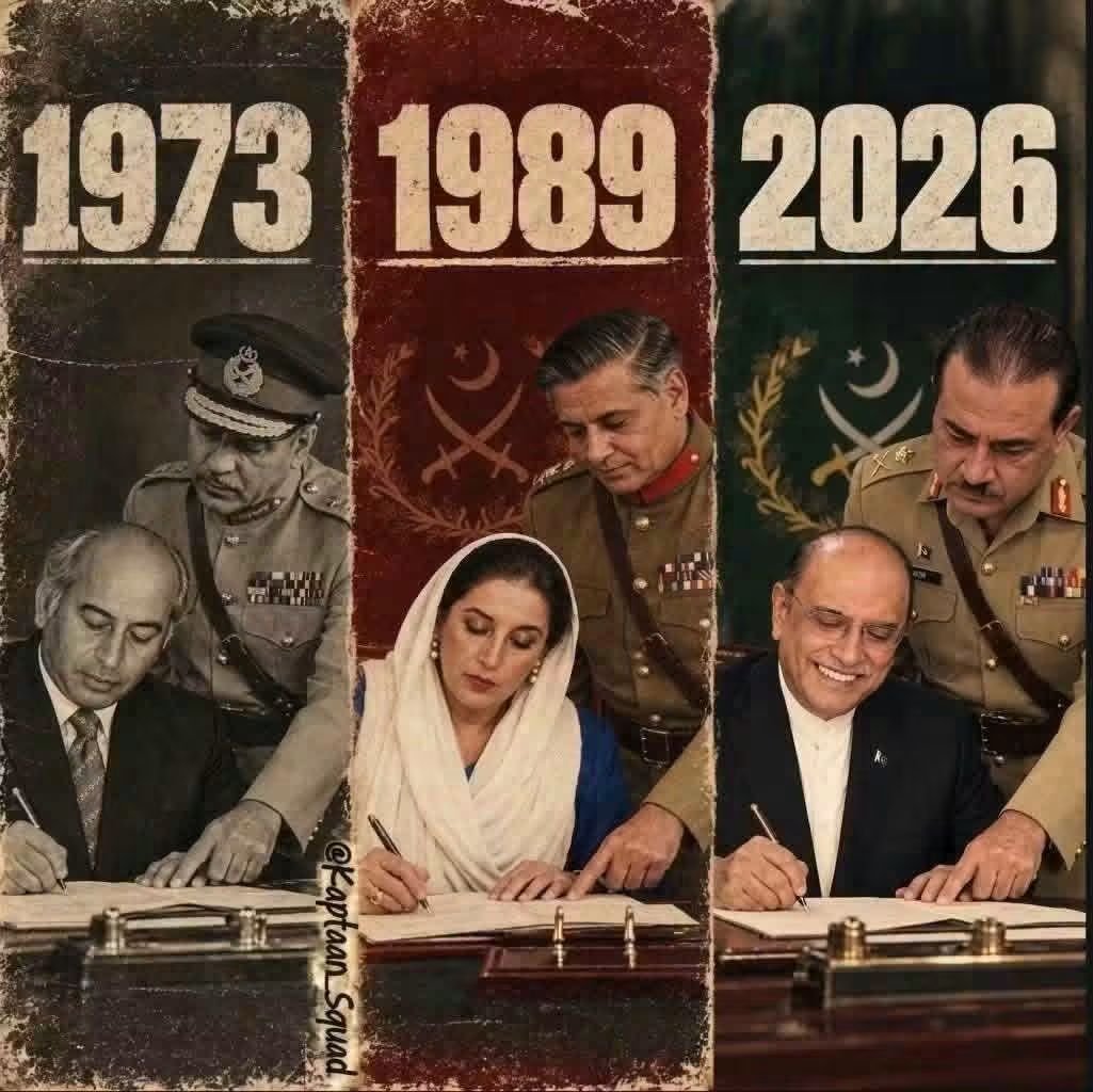 smqureshi's tweet photo. A generation-after-generation tradition of serving the “Boots”!

Only the faces have changed…

The dominance of the “Boots” still remains intact within Bhutto’s party!! @mehdirhasan @Ahmad_Noorani  
#نکلو_پشاور_کی_طرف https://t.co/fNn4wjVSUU