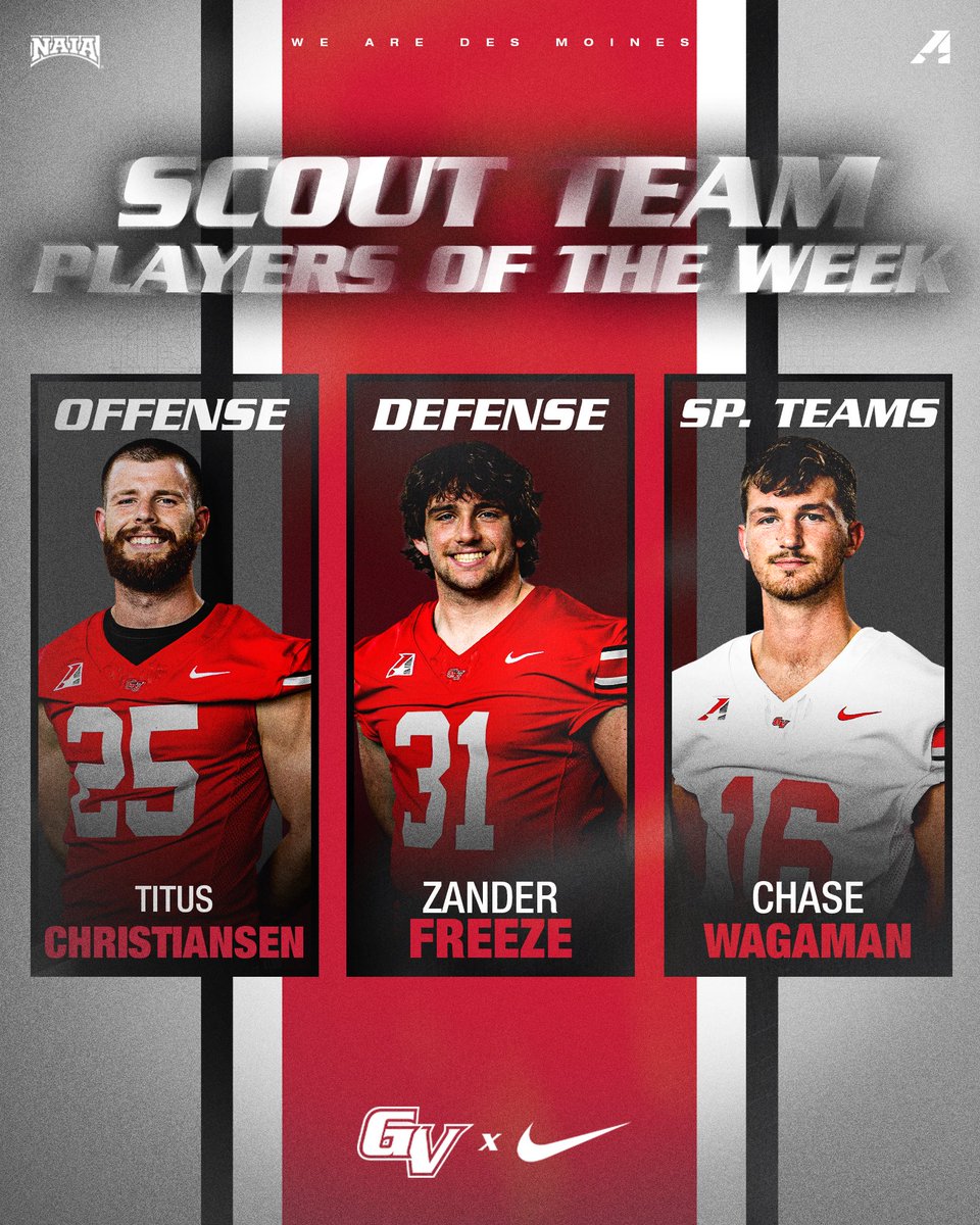 GVVikingFB's tweet photo. Scout Team Players of the Week ‼️
  
Offense: Titus Christiansen
Defense: Zander Freeze
Special Teams: Chase Wagaman

#WEAREDSM https://t.co/REh3Khwkzu