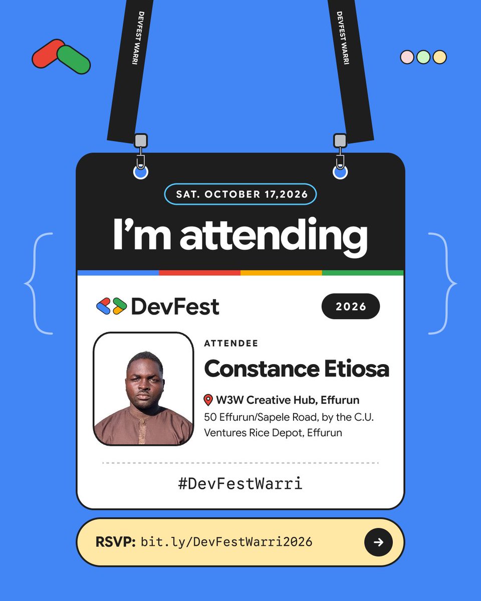 constance_etin's tweet photo. @gdg_warri DP updated ✅ See you in Warri on Saturday!  #DevFestWarri2026 https://t.co/w2rumUUjDa