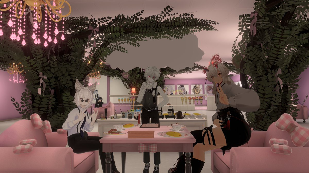 Minimukun's tweet photo. 今日は #VRCキャッツテヰル にお邪魔してきた～一周年記念のメイドカフェ営業！サンドイッチがめっちゃよい！おすすめのメニューｗそしてオムライスには新種のスフィンクスもｗ今日の写真～  #VRChat #VRChatイベント https://t.co/TuTMTUUlUP