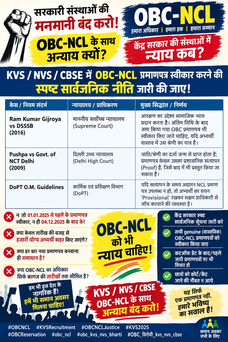 justicesocial_'s tweet photo. NCBC से बहुत उम्मीद है क्योंकि  NCBC जो की एक संवैधानिक संस्था है.. OBC के हितों की रक्षा करेगी और बाहर किये गए स्टूडेंट्स को न्याय मिलेगा, और उनको इंटरव्यू में शामिल किया जायेगा @NCBC_INDIA 🙏
@SadhviNiranjan https://t.co/yYcMUAPKs5