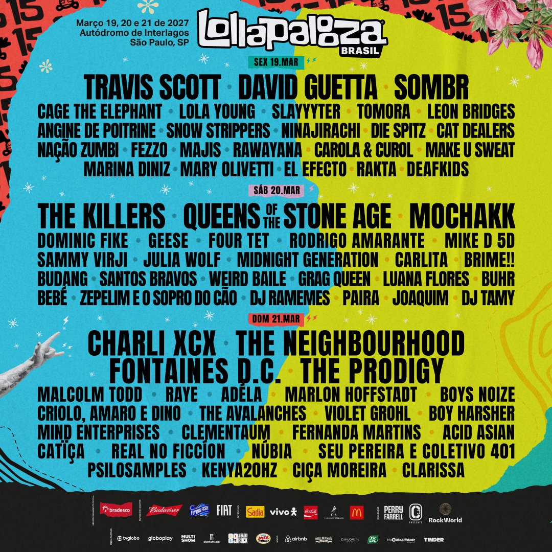 LollapaloozaBr's tweet photo. Já pode organizar a agenda! Confira o line-up por dia e venha celebrar os 15 anos de Lolla Brasil ao som de mais de 70 atrações! 🔥