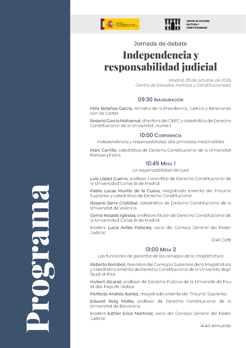 cepcgob's tweet photo. Lucía Avilés Palacios
Roberto Romboli
Hubert Alcaraz
Perfecto Andrés Ibáñez
Eduard Roig Molés
Esther Erice Martínez
Carlos Lesmes Serrano
Tomás de la Quadra-Salcedo
Lorena Bachmaier Winter
@jordinieva 
@MariolaUrrea (2/3) https://t.co/ViFBSCcL9q