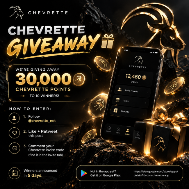 chevrette_net's tweet photo. CHEVRETTE GIVEAWAY 🎁

We're giving away 30,000 Chevrette points to 10 winners!

How to enter:
1. Follow @chevrette_net
2. Like + Retweet this post
3. Comment your Chevrette invite code (find it in the Invite tab)

Winners announced in 5 days.

Not in the app yet? Get it on Google Play:
https://t.co/6OrmBxC4aS