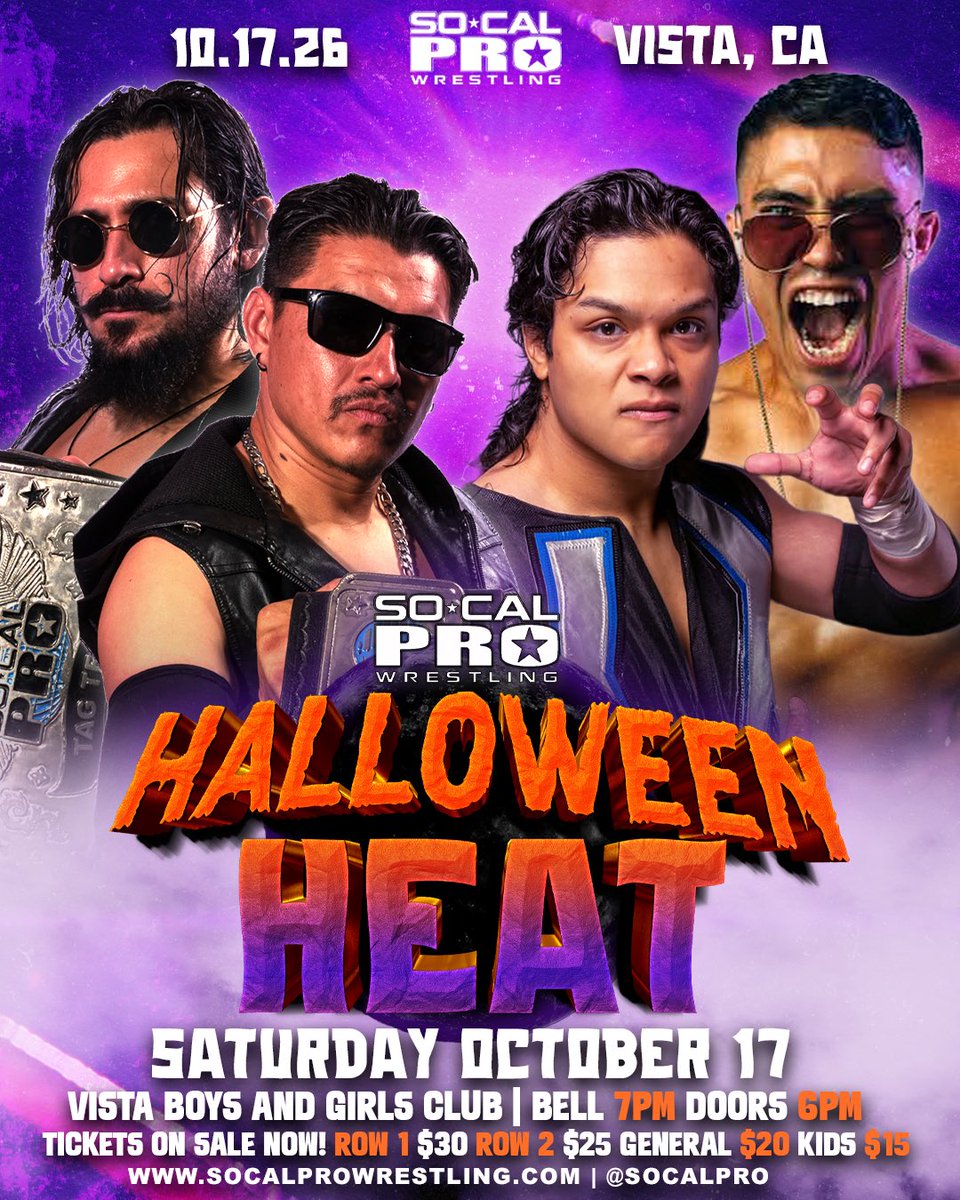 SoCalPro's tweet photo. The tag team titles are on the line this Saturday as DRE &amp; Kid Destino are in action making their Vista Debut! Tickets are now on sale https://t.co/Bhrt3bFOMv https://t.co/6DtvzKRzAe