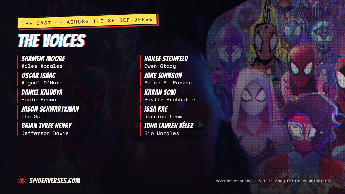 SpiderVersesHQ's tweet photo. The voices behind Across the Spider-Verse.

Whose performance stuck with you the most?

#SpiderVerse #BeyondTheSpiderVerse https://t.co/dfupECdPFK