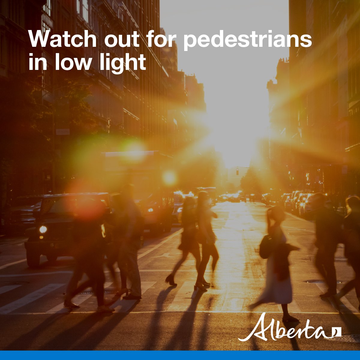 ABTransComm's tweet photo. Pedestrian collisions are more likely during months of low light conditions, so use extra caution when there is low light, such as a late sunrise or early sunset. https://t.co/jXlXWWGi1n