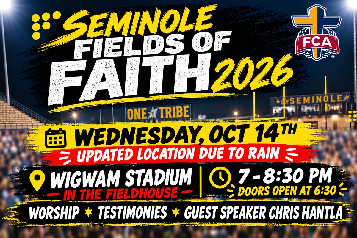 SeminoleISD's tweet photo. Fields of Faith will be TONIGHT at Wigwam Stadium's Fieldhouse. Students, families, and community members are welcome to attend!

#TR1BE https://t.co/SmRkfOQLFj