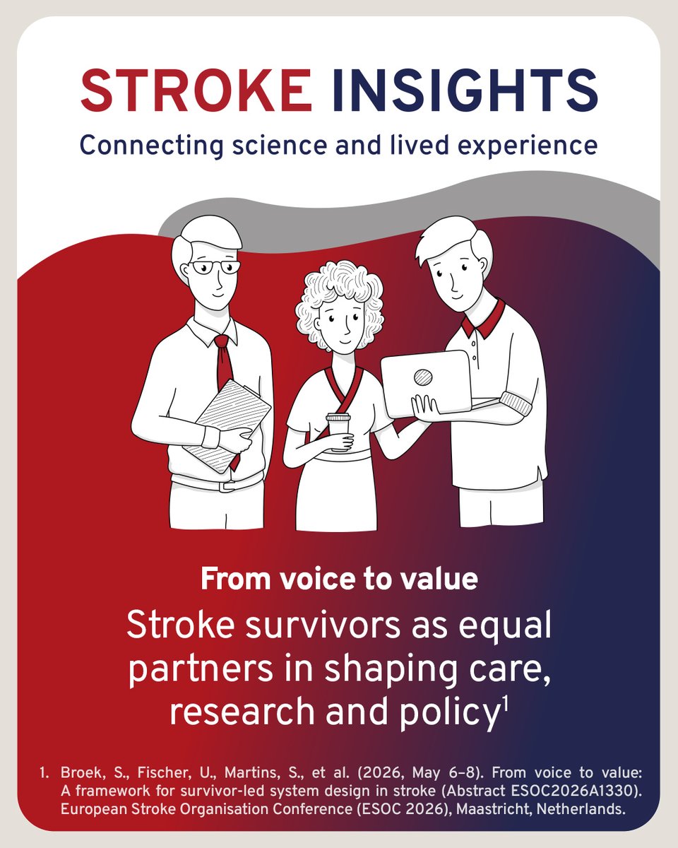 ESOstroke's tweet photo. How can we move from hearing #stroke survivor voices to ensuring they have meaningful influence?

Research presented at #ESOC2026 explores how survivors can become equal partners in shaping stroke care, research and policy.

👉#StrokeInsights carousel.

🔗https://t.co/5ywaUntidA https://t.co/hXsMcabBLz