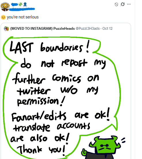 ClarkBFDI's tweet photo. Genuinely if I ever gain an audience this parasocial and on top of that I have people react like this to me setting boundaries i'd put myself in a coffin right away. https://t.co/HRD7D2ZYT4