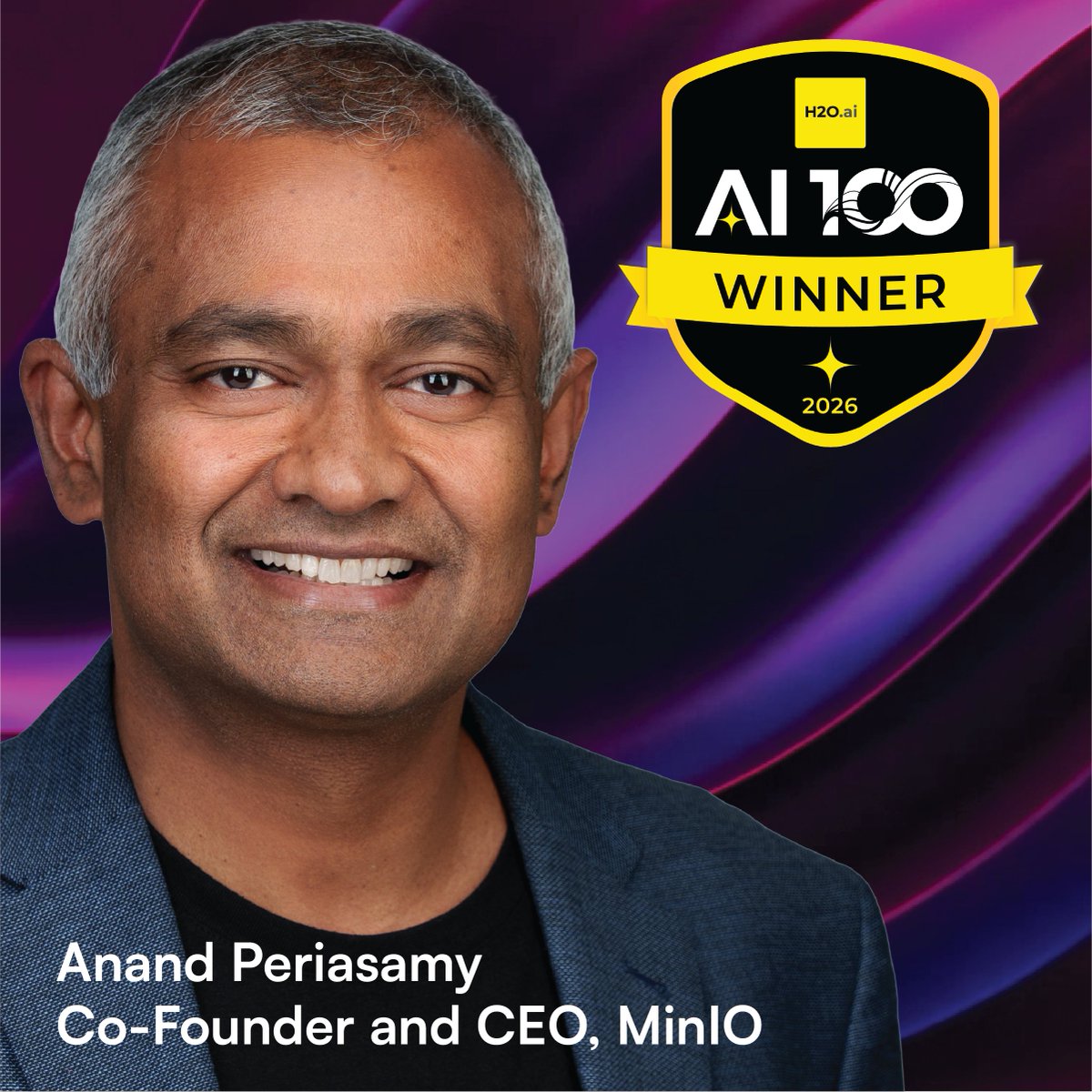 Minio's tweet photo. Congratulations to MinIO Co-founder and CEO @abperiasamy on being named to @h2oai's 2026 AI 100 list! 🎉
A well-deserved recognition of his vision and leadership in building the high-performance data infrastructure enterprises rely on to power AI at scale. https://t.co/ETWVF5MvN4