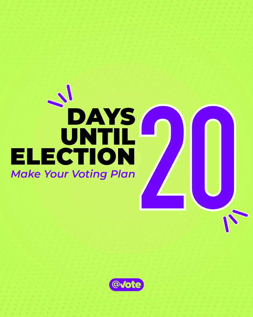vote's tweet photo. 20 days until the 2026 Midterms.

Check your registration now so you’re ready for November 3 with @Vote. https://t.co/DzB9icaluC