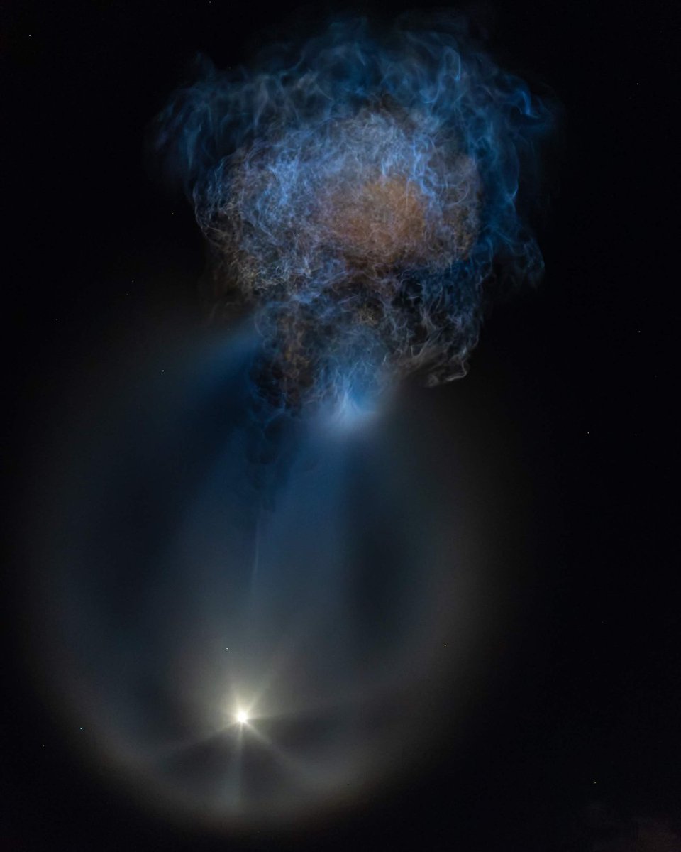 EmbryRiddle's tweet photo. When a SpaceX launch creates a "space jellyfish" over the Florida sky. 🚀

Captured by @ERAU_Daytona student photographers Jayden Vaughan and Brandon Badraoui from The Avion, these views showcase what it means to study right next to the heart of space exploration.

#GoERAU https://t.co/PJDmcawyrJ