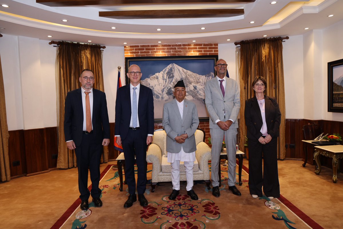 EUAmbNepal's tweet photo. A beautiful credentials ceremony -  kind words from Rt. Hon. President Paudel about the positive trajectory of EU-Nepal relations. https://t.co/x21haqrhY9