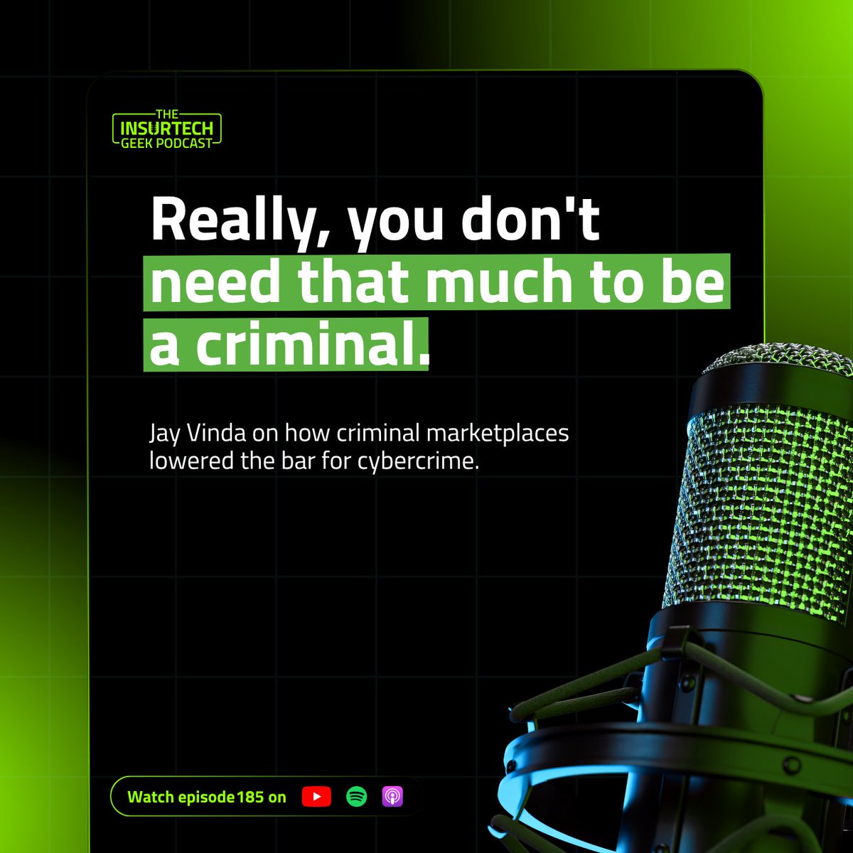 InsurtechGeek's tweet photo. No technical skill required. Criminal marketplaces let attackers buy what they need, and ransomware operators will even handle the monetizing.

Jay Vinda of Mosaic Insurance on the new economics of cybercrime.

Hear the full perspective. Episode 185. 🎙️ https://t.co/EV0lTjGOhU