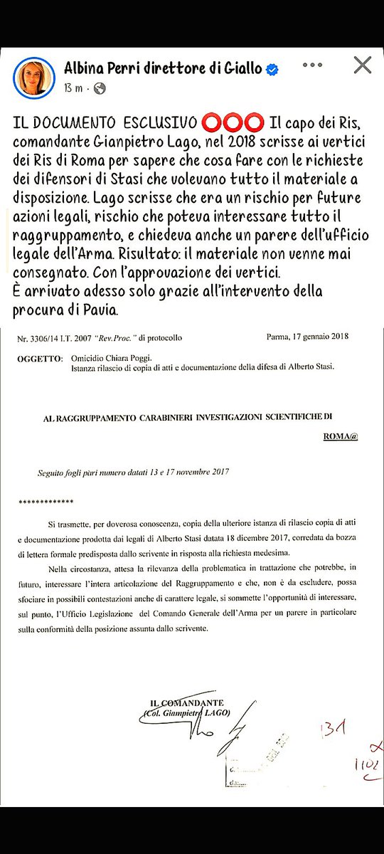 galfort2's tweet photo. @leonessa1864 Sapevano in partenza che dare quei documenti avrebbe creato problmi ai CC del RIS di Parma.
Tant'è vero  che chiesero delucidazioni al Comando a Roma.
A quanto pare nel 2018 fecero orecchie da mercante. https://t.co/9Bydbe7oyK