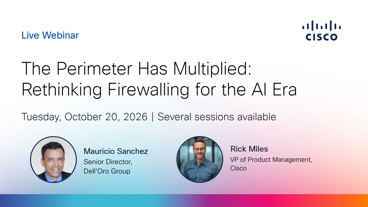 CiscoSecure's tweet photo. One compromised workload shouldn't become an enterprise-wide incident.

Hear from Dell'Oro Group and Cisco on how hybrid mesh firewalling and microsegmentation help limit lateral movement across hybrid and AI environments.

📅 October 20

Register: https://t.co/9S5ApgNyzz https://t.co/OAaUsVkVci