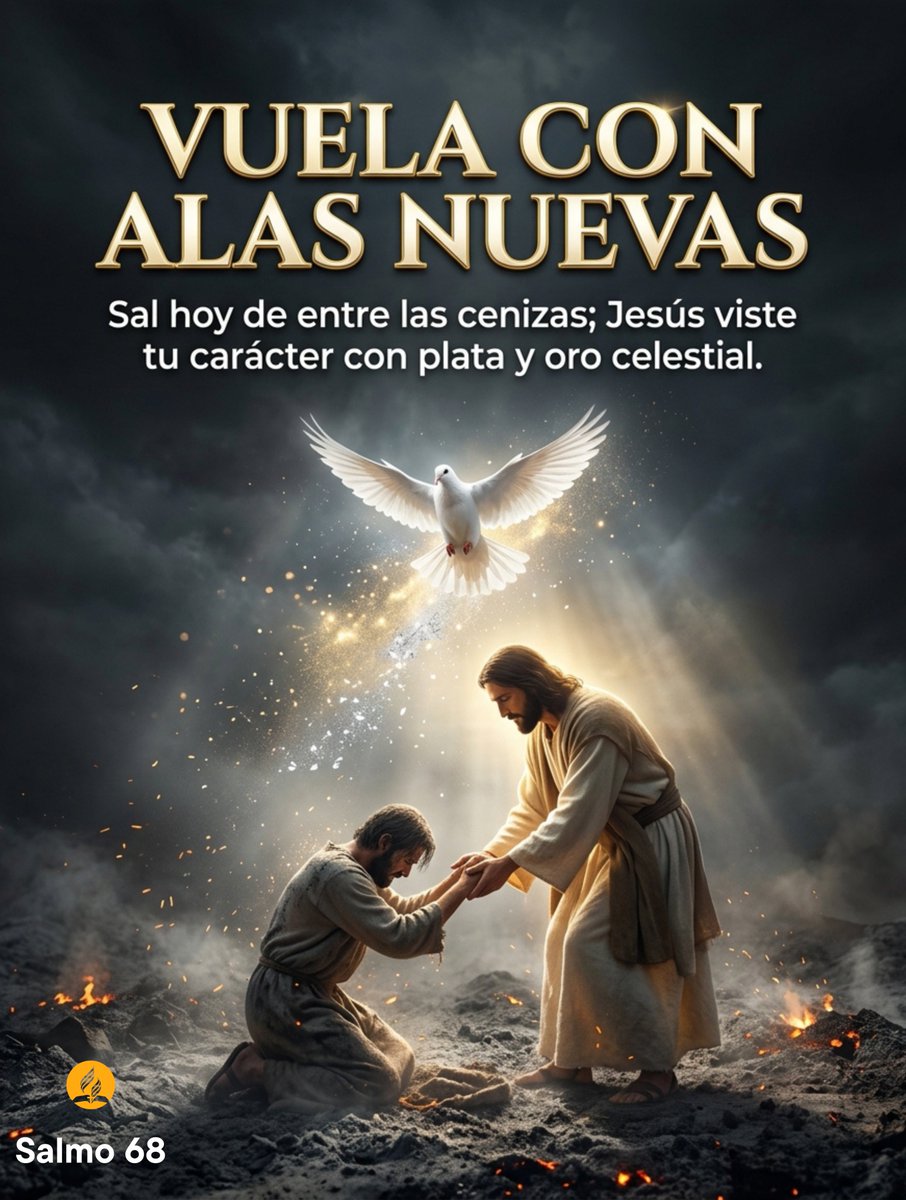 adventistasGUA's tweet photo. Tu historia no termina entre las cenizas de tus errores.

 Donde el mundo ve un caso perdido, Jesús extiende sus manos para levantarte del polvo y vestir tu carácter con alas de plata y oro celestial (Salmo 68:13)
.  
​👇 Escribe «ALAS NUEVAS» y da RT para bendecir hoy.
#salmo68 https://t.co/u9Jms3oNfE