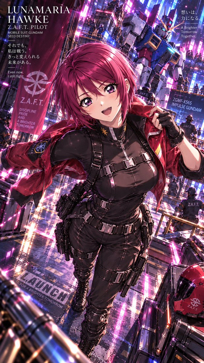 KARA__AI's tweet photo. 🔴《機動戦士ガンダムSEED DESTINY》

ルナマリア・ホーク｜Lunamaria Hawke 💜

出撃準備完了！✨

Ready for sortie! ⚡️

※非公式AIファンアート

#ガンダムSEED #ルナマリア https://t.co/tplnMDmxFn