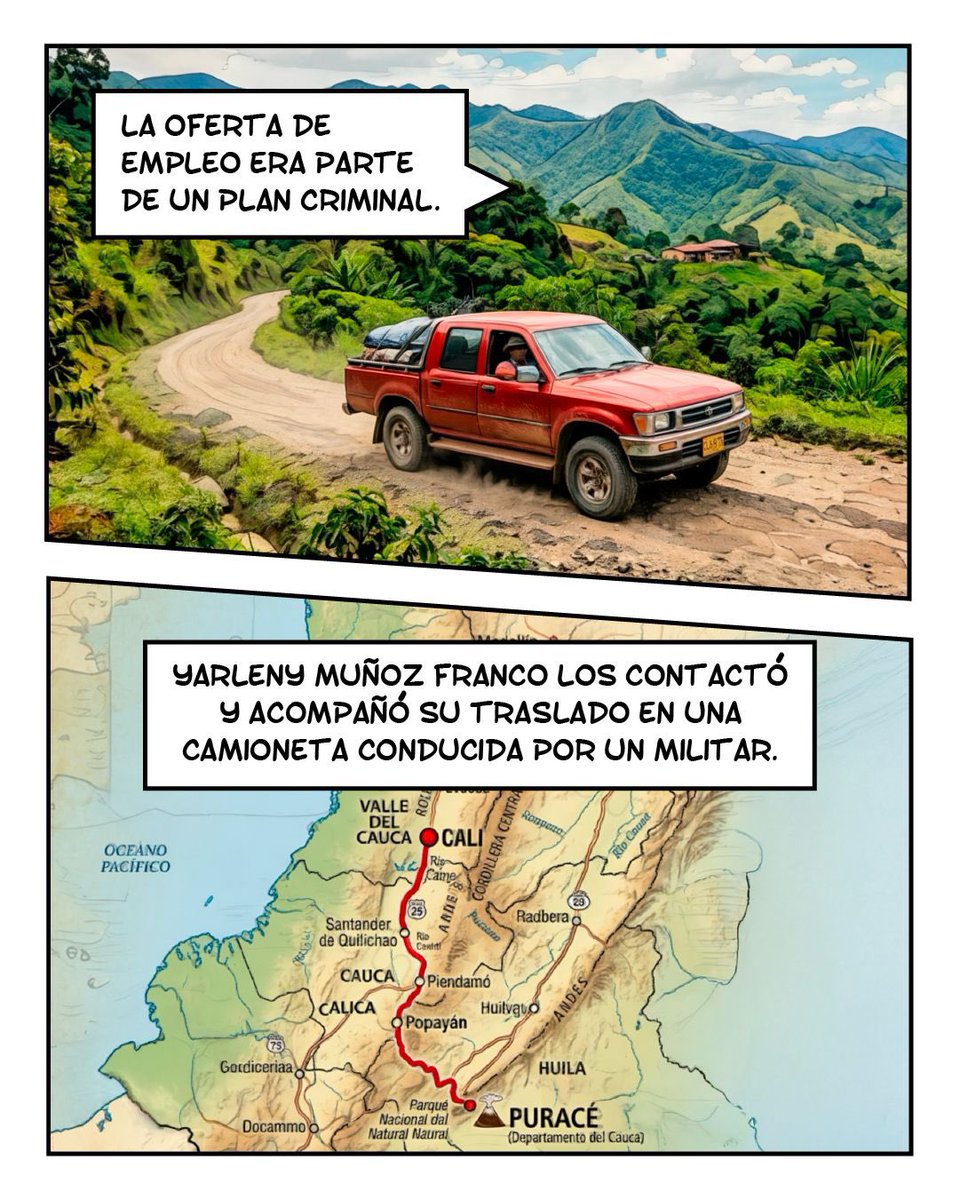 FiscaliaCol's tweet photo. El 3 de julio de 2009, Hadinson Díaz Moreno, Yulian Valencia Caicedo y Ray Ronald Rincones Romaña salieron de Cali con la expectativa de conseguir un trabajo de construcción. La promesa los llevó hasta una zona rural de Puracé (Cauca), donde fueron asesinados y presentados falsamente como integrantes de las entonces FARC EP muertos en combate.