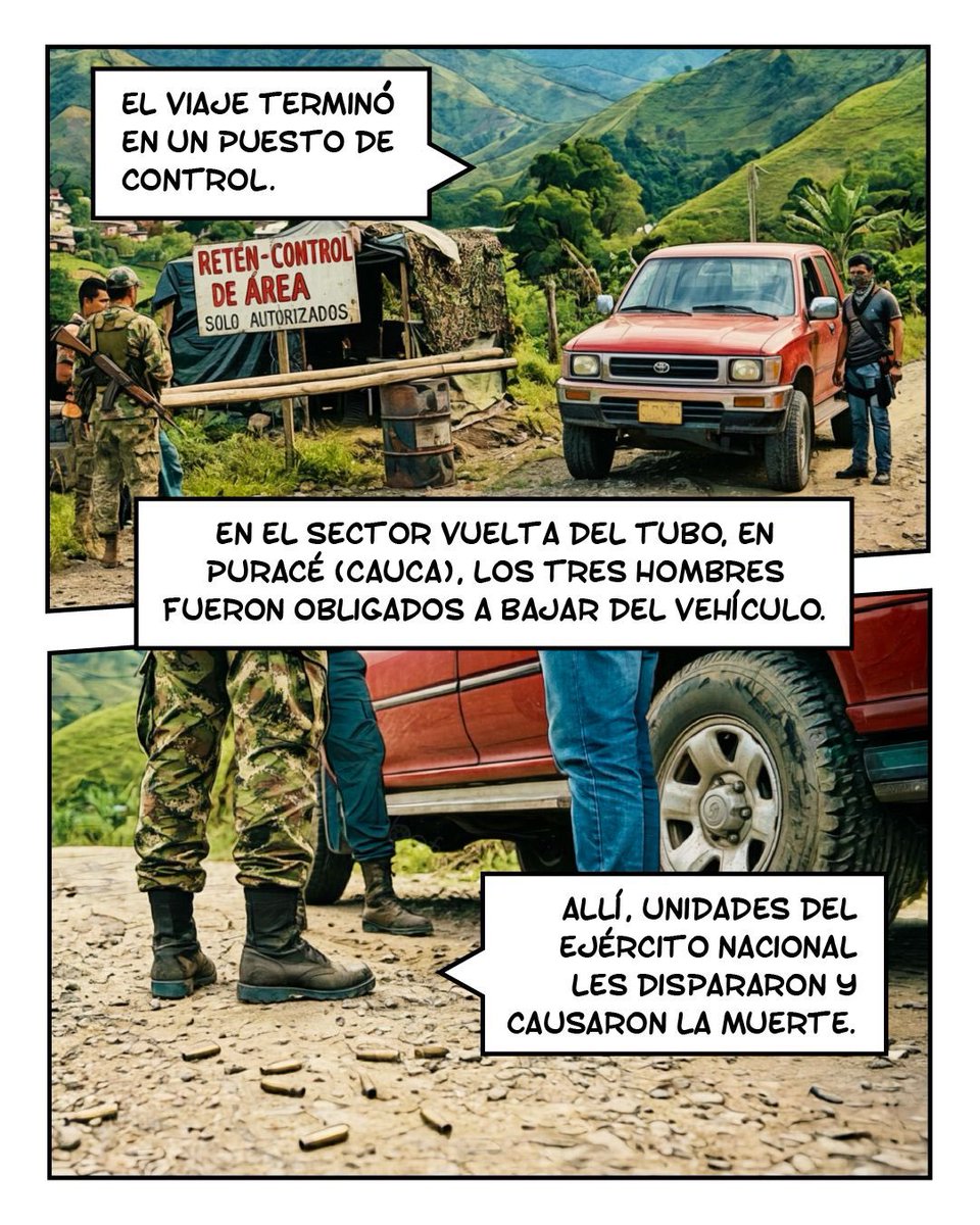 FiscaliaCol's tweet photo. El 3 de julio de 2009, Hadinson Díaz Moreno, Yulian Valencia Caicedo y Ray Ronald Rincones Romaña salieron de Cali con la expectativa de conseguir un trabajo de construcción. La promesa los llevó hasta una zona rural de Puracé (Cauca), donde fueron asesinados y presentados falsamente como integrantes de las entonces FARC EP muertos en combate.
