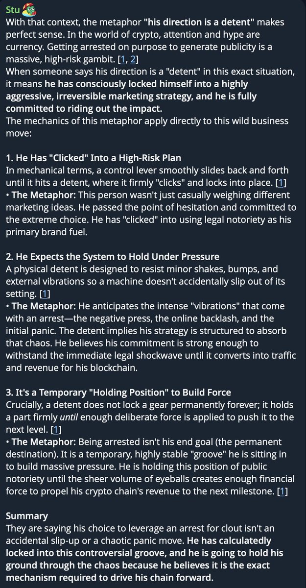 Atropa_414's tweet photo. Difficult day for PulseChain.

Richard Heart was detained in Istanbul this morning, and a few hours later Maria posts a playlist called “His Direction is Detent.”

A detent is a mechanism that clicks into position and holds there until enough force moves it to the next one.

The metaphor is interesting: locked into a direction, holding through pressure, waiting for the force that moves things forward.

Right now there’s obviously a lot of fear and uncertainty around PulseChain.

Maybe this is simply another horrible crypto chapter.

Or maybe, somehow, we’re still watching a much stranger story unfold than any of us understand yet.

I attached Stu’s AI breakdown of what the playlist title could be implying in this context.

Let’s all hope RH is treated fairly by the turkish police and that this situation gets resolved as soon as possible 🙏