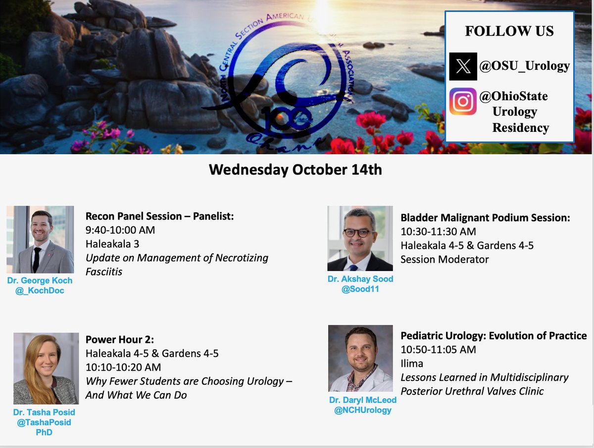 OSU_Urology's tweet photo. ☀️Wake up, we’re kicking off #NCSAUA26 in Maui this morning🌴

Catch a full morning of #Buckeye presentations before you hit the beach! 

@NCSAUA @OSUWexMed @OSUCCC_James @OhioUroSociety @NCHUrology #NCS2026 #NCS26 #NCSAUA2026 https://t.co/q7UkVm1T9F