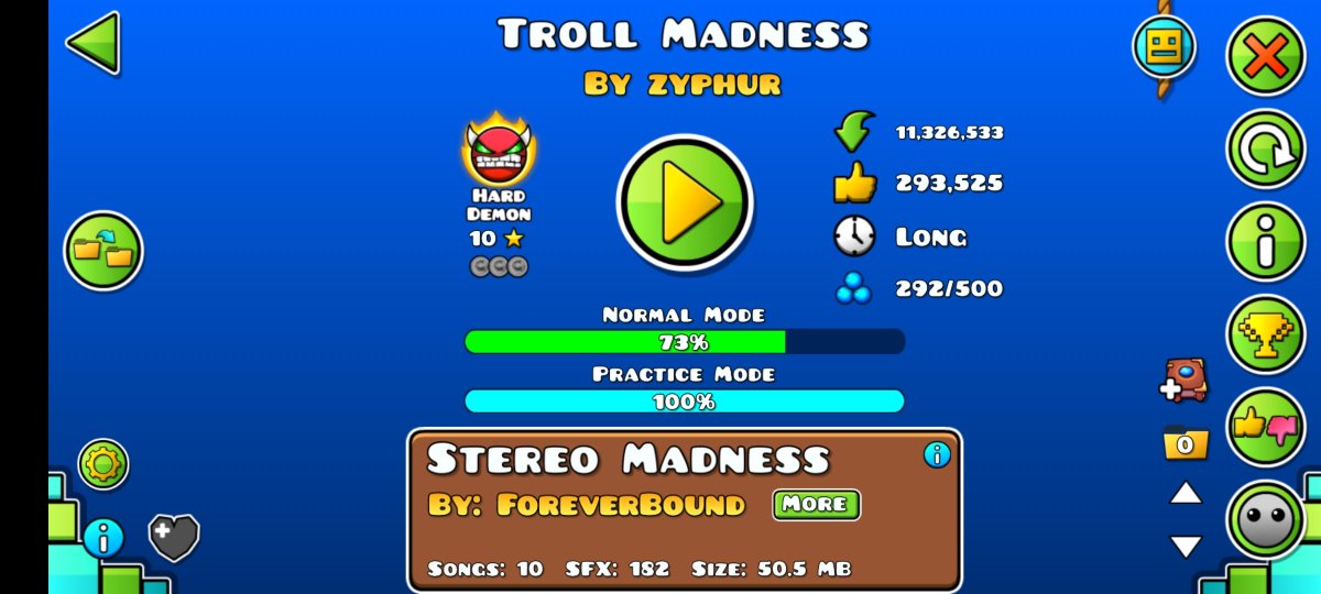 AmyTheSilly_'s tweet photo. My first ever hard demon compled in two days 🥹 Firstly I fluked to 73 from 50, afterwards from 73 to 85 and lastly I beat it on my Goede account a bit later 🥹. 444 (plus 20) attempts. Tomorrow I'll probably rebeat it on my main gd account 🫶 https://t.co/tOj2CMdMEC